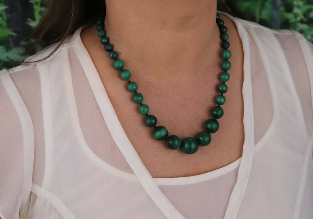 Sterling Silver Malchite & Onyx Bead Necklace 19 inch chain Designer Lee Sands - Picture 3 of 8